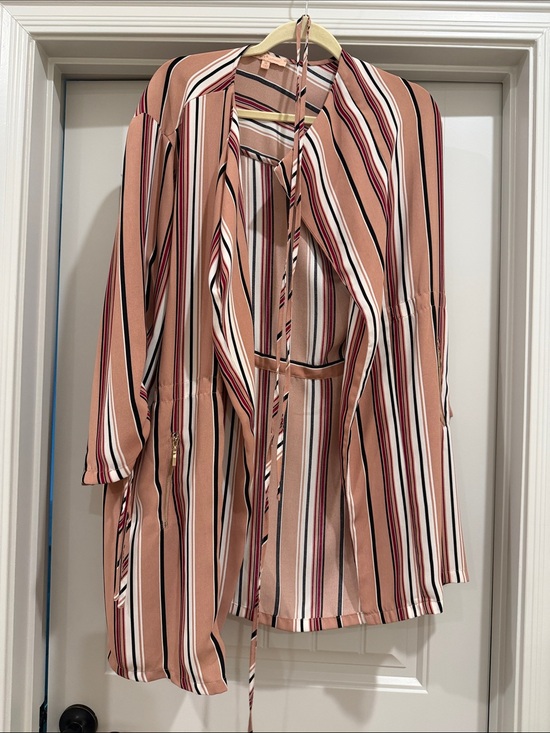 Gibson Latimer Jackets & Blazers - Gibson Latimer Blush Multi-Stripe Longline Open Blazer